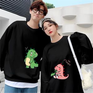Kaos Couple Pasangan DINO (harga 2 baju) / Kaos Pria Wanita Lengan Panjang Bahan Baby Terry Premium / Kaos Kapelan