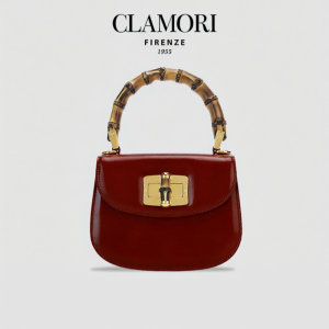 Vintage Bamboo-style Leather Crossbody Bag Gem Red