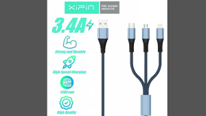XiPin LX-45 3.4A Metal Nylon 3 in 1 Quick Charging Cable Lightning/Micro/Type-C 1.2M