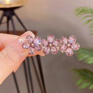 High-end Purple Crystal Flower Hairpin New Temperament Alloy Side Bangs Hair Clip Korean Style Womens Headwear