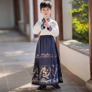 Boys Hanfu Dragon Year Winter Set Childrens National Style Tang Costume Autumn Winter Thickened Fleece Inner Cotton Lining