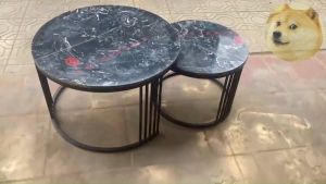 Bàn Trà Đôi Sofa Bàn Trà Mặt Đá Tròn Chân Sắt 5 Nan Cafe Phòng Khách