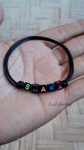 Gelang Tali Nama - Manik Dadu Hitam Huruf Mix Pelangi - Gelang Tali Korea - Request Nama Sesuai Nama Kamu
