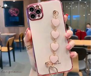 Ốp điện thoại Silicone mềm chống sốc 6D cho IPHONE SAMSUNG có dây đeo hình trái tim thời trang PC01