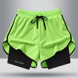 Quần Short Thể Thao Nhanh Khô Ice Silk Cho Nam Mùa Hè Rộng Rãi Thoáng Khí Giả Hai Mảnh Quần Tập Luyện Chạy Bộ Thể Thao