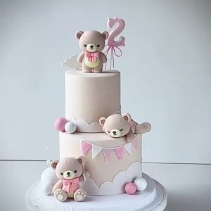 INS Bear Cake Topper Blue &Pink&Green Bear Balls for Boy Girl Baby Shower Birthday Party Decorations 1st Birthday Party Supplies