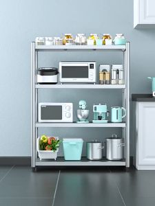 304 Stainless Steel Rack Adjustable Rak Dapur Rak Buku Besi Microwave Rack Oven Rack With Wheel Multipurpose Shelf/O21