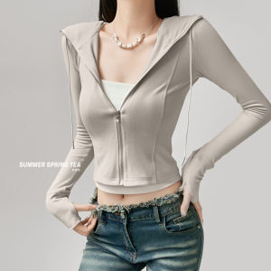 เสื้อคลุมกีฬาแบบมีฮู้ดแขนยาวสไตล์ลำลองสำหรับฤดูใบไม้ร่วงและฤดูหนาวสำหรับผู้หญิง ทรงเข้ารูป สีสันสดใส คอตตอนผสม