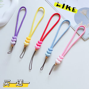Original Womens Short Heart Shaped Mobile Phone Lanyard Thickened Tassel Keychain Anti Loss Hand Woven Rope Accessories