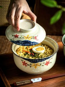 Bát Đựng Súp Bằng Gốm Sứ Có Nắp Dùng Trong Lò Vi Sóng Bát Đựng Súp Kiểu Nhật Bát Đựng Mì Bát Đựng Cơm Họa Tiết Dưới Lớp Sơn