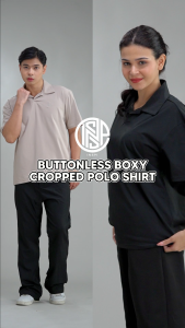 INSPI Buttonless Boxy Cropped Polo Shirt for Men and Women Collared Basic Top Formal Office Clothes Menswear Plain Casual Outfit