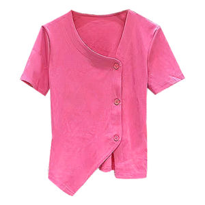 Design Sensation Short Sleeve T-Shirt Womens Summer High-End Base Shirt Irregular Chic Short Style Upper Apparel