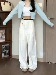 High Waist Wide Leg Jeans Womens Slim Fit Folded White Narrow Version Autumn 2024 New Style Small Size Spring Fall Pants