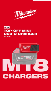 MILWAUKEE M18 TOP-OFF Mini USB-C Travel Charger M18 TC-0 Battery Power Supply Adapter
