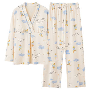 Bộ Đồ Ngủ Cotton Nguyên Chất Cho Bà Bầu Sau Sinh Có Đệm Ngực Bộ Đồ Mặc Nhà Thoải Mái Mùa Xuân Thu Đông Cho Phụ Nữ Trẻ