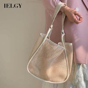 IELGY Women's Shoulder Bag: Large-Capacity Straw Weaving Niche Personality Contrast Color Commuter Tote