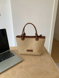 Summer Vacation Beach Style Woven Handbag Fashionable Rope Knot Basket Bag Crossbody Bag Durable Polyester Lining Magnetic Buckle Closure