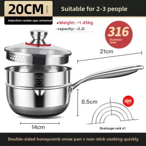 Japanese-Style Yukihira Pan 316 Stainless Steel Small Milk Boiling Pot Non-Stick Pan Complementary Food Pot Induction Cooker Noodle Soup Pot For Home Honeycomb