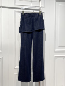 Designer High Waist Denim Pants Womens Casual Trousers Fake Two-Piece Style Straight Leg Jeans Multi-Functional Slimming