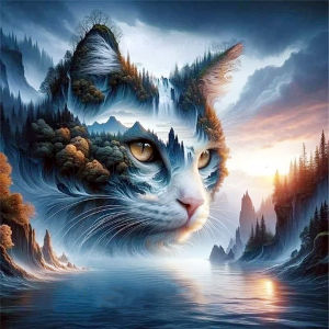 HUACAN 11Ct Cross Stitch Kit Cat Landscape Embroidery Set Animal Needlework Picture Printed Canvas Diy Kit For Adult