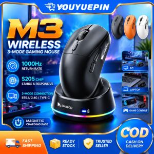YOUYUEPIN S205 Chip Wireless Mouse M3 Tri Mode Connection 1KHz Return Rate Rechargeable Gaming Mouse With Charging Dock For FPS Office Work