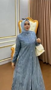 COD Zallia Dress Outer Ceruty Mix Brukat Gamis Wanita Simple Dan Elegan Dress Kondangan Dewasa Mewah