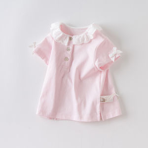 Áo Thun Cotton Tay Ngắn Màu Hồng Cho Bé Gái DAVE&BELLA Mùa Hè Mới Về Cổ Tròn Không Mũ Phong Cách Châu Âu Và Mỹ