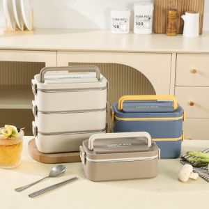  Huaaobai | Food-Grade Insulated Stainless Steel Bento Box Double Layer Divided Rectangular