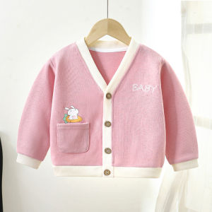 Autumn Knitted Cardigan Coat for Boys And Girls Baby Cartoon Woolen Jacket Spring Fall Style Childrens Knitwear V-Neck Single Button