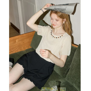 Áo Blouse Cổ Tròn Tay Ngắn Bồng