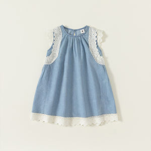 Bear Leader Lace Sleeveless Dresses for Kids Clothing Girls Summer O-neck Casual Blue Dress 3 to 7 Years Baby Childrens Clothes