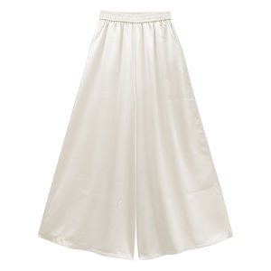 Quần Ống Rộng Bằng Vải Satin Acetate Sang Trọng Cho Nữ Mùa Thu 2025 Quần Dài Ống Rộng Cạp Cao Thời Trang