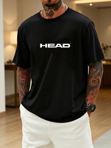HEAD | HEAD Men Pure White Round‑Neck Short‑Sleeve Top Centered Bold Letter Mark Print For Outdoor Hang‑out Casual Weekend Gathering
