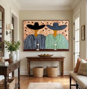 Hand-Painted Abstract Figures Canvas Art Textured Western Wall Decor