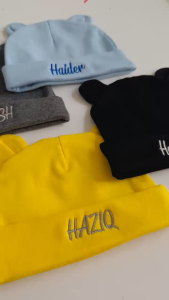 Sulam Nama Newborn Baby Cotton Beanie Hat Custom Made Embroidery Name