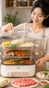 Nồi Lẩu Nướng Hấp Đa Năng 3 Tầng LiFITT 49L- Công suất lớn Nấu Nhanh Tiện Lợi Mỗi Ngày