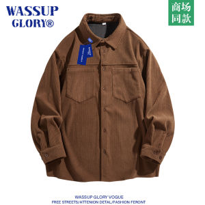 Wassup Glory Retro Shirt Mens Japanese Retro Simple Retro Simple Pure Color Tops Loose Couple Corduroy Outwear