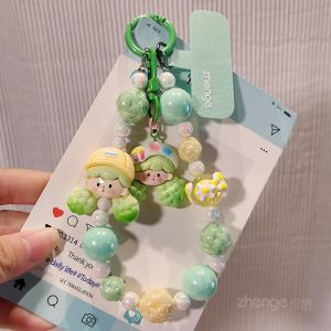 Cute Girl Short Mobile Phone Chain Handheld Travel Outdoor Tour Anti-Loss Wrist Beads Dangle Jewelry Sweet Sister Dopaamine Phone Case Lanyard