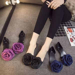 Giày Sandal Hoa Jelly Đáy Bằng Nhựa Nữ Giày Đi Biển Mùa Hè Phong Cách Hàn Quốc Pha Lê Xuyên Thấu Áo Khoác Ngoài Miệng Cá