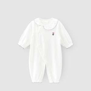 Mouss Misky Wooden Cotton Baby Romper Air Conditioner Suit Summer Thin Long Sleeve Girl Baby Breathable Tissue Cute Harie Sleepwear