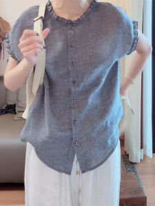 Shalldoer | เสื้อเชิ้ตแขนสั้นผู้หญิงสไตล์ฝรั่งเศส ทรงหลวม ระบายอากาศได้ดี ลายสก็อต ดีไซน์ปักลาย ทรงเด็กตุ๊กตา ฤดูร้อน 2025