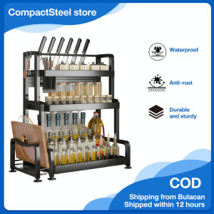 CompactSteel store 2/3 Tier Kitchen Storage Rack Spice Rack Knife Rack Steel Kitchen Organizer Condiments Rack Utensil Holder Large Rust-Proof Dish Drainer