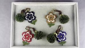3-Tier PU Leather Flower Keychain/Bag Charm-Stylish PU Leather Ball Charm 4 Classic Colors Bag Accessory for Handbags Gifts