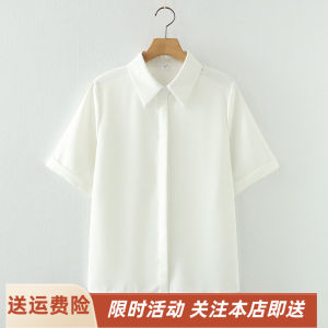 White Shirt for Women Hidden Hook Polo Collar Business Shirt Short Sleeve Summer Anti-Wrinkle Drape Work Clothing Versatile Loose Top