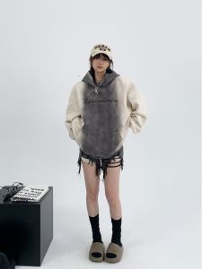 Áo Nỉ Trùm Đầu Thêu Dáng Rộng Phong Cách Mỹ Cho Nam Nữ Mùa Thu 2025 Áo Nỉ Trùm Đầu Cotton Dày Thường Ngày Có Mũ Trùm Đầu