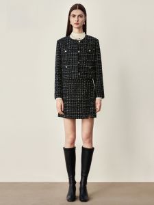 HR | HR Helena Rubinstein High Waist A-Line Mini Skirt Tweed Plaid Small Fragrance Style Women Spring Autumn Fashion Slim Fit Skirt