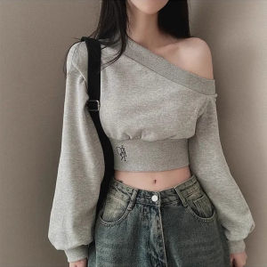 MISHANGYICHU | Spicy Sweet Style Off Shoulder Sweater Crop Top