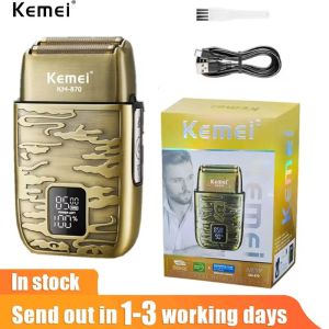 Kemei จอแสดงผลดิจิทัล LCD 3ระดับ IPX6เคเมอิมืออาชีพเครื่องโกนหนวดไฟฟ้าของผู้ชายเสื้อกันฝนแบบเครื่องโกนหนวดหอย