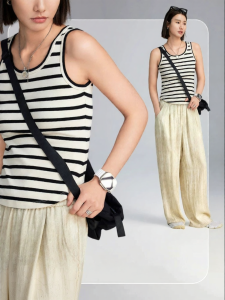 Color-blocking Striped Slim Knit Tank Top