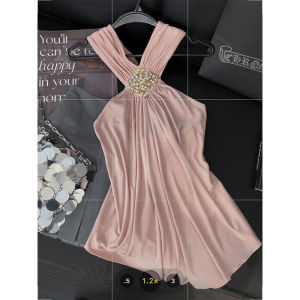 Áo Ba Lỗ Không Tay Màu Hồng Thời Trang Mùa Hè 2024 Áo Ba Lỗ Cổ Treo Hở Vai Cho Nữ Chất Liệu Khác Thường Ngày